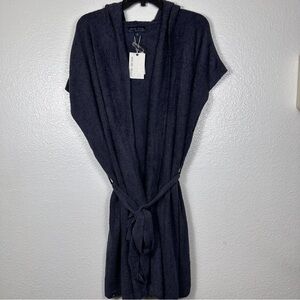 Barefoot Dreams Cozychic Lite Long Vest with Tie Hooded Indigo Color Size 1X